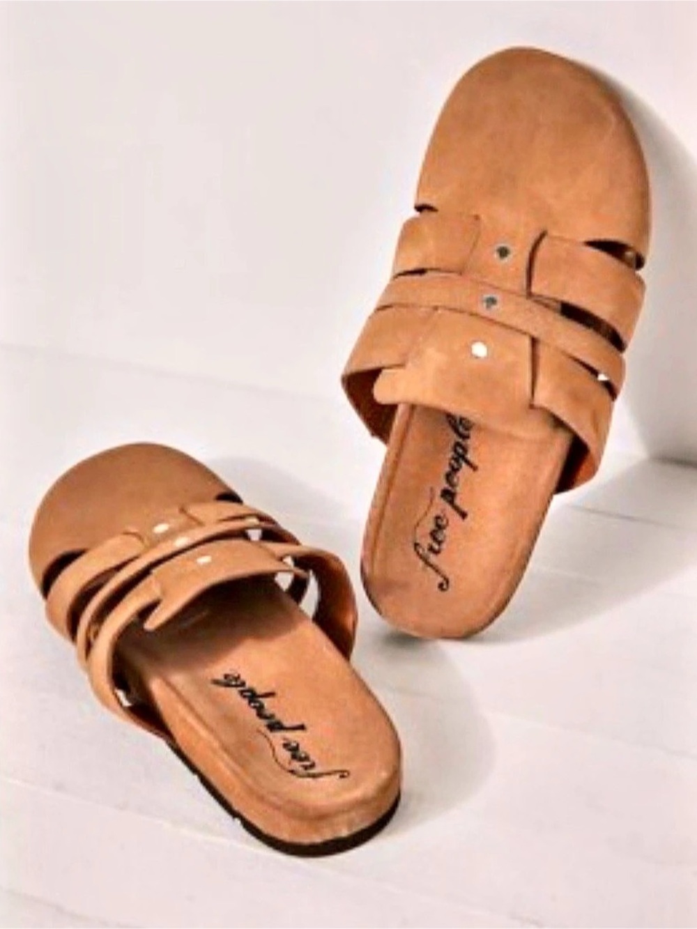 Free People Sunday Slides Sandal Strappy Flat Sandals Brown 39 7.5/8